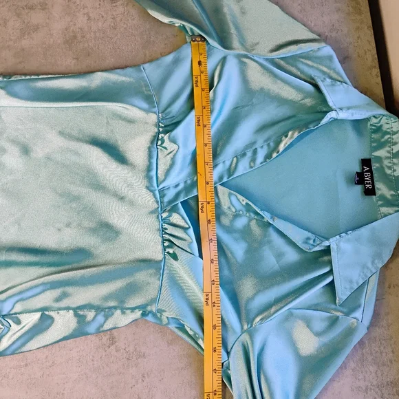 SOLD A Byer Y2K Satin Babydoll Top Women Medium Teal Blue Aquamarine Mermaidcore - Picture 10 of 11